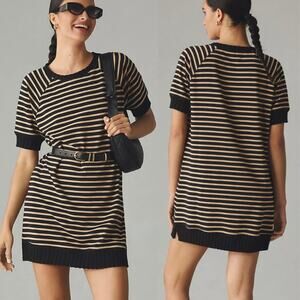 Sundays Perry Black Tan Striped Sweatshirt Dress Size M